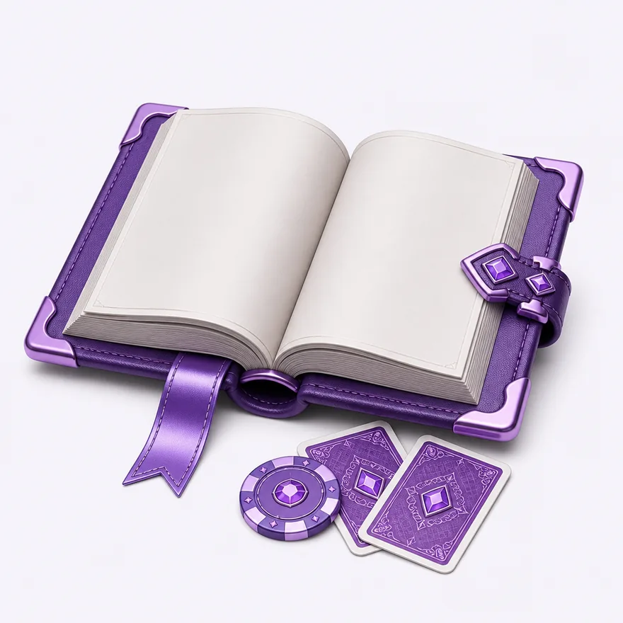 Open rulebook with cards — Pink
